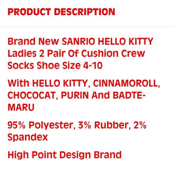 Hello Kitty By Sanrio 3D Logo Bow Crew Socks- 2PK - Picture 4 of 7